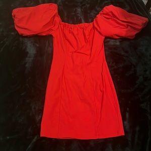 Red Bodycon Dress with Puff Sleeves